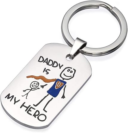 Amazon Com Dad Keychain From Kids Fathers Day Dad Gifts Daddy Is My Hero Dad Key Ring Silver One Size Clothing