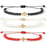 Opalencian 3PCS/set Colorful Crystal Beaded Drawstring Bracelet for Women,Dainty Gold Plated Cross Bracelets Charm Beads Handmade Fashion Jewelry Gifts