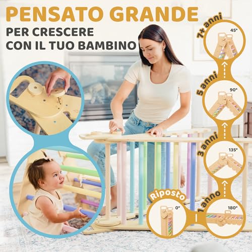 Duanico® 9in1 Montessori Large Triangle 1-7+ Years - 5 Adjustable Angles - Wooden Gym Set with Montessori Arch and Climbing Ramp for Kids Outdoor and Indoor