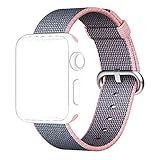 i-Liu Watch Band,38mm Woven Nylon Strap Replacement Nylon Band for Apple Watch Series 1 Series 2 (Light Pink/Midnight Blue)