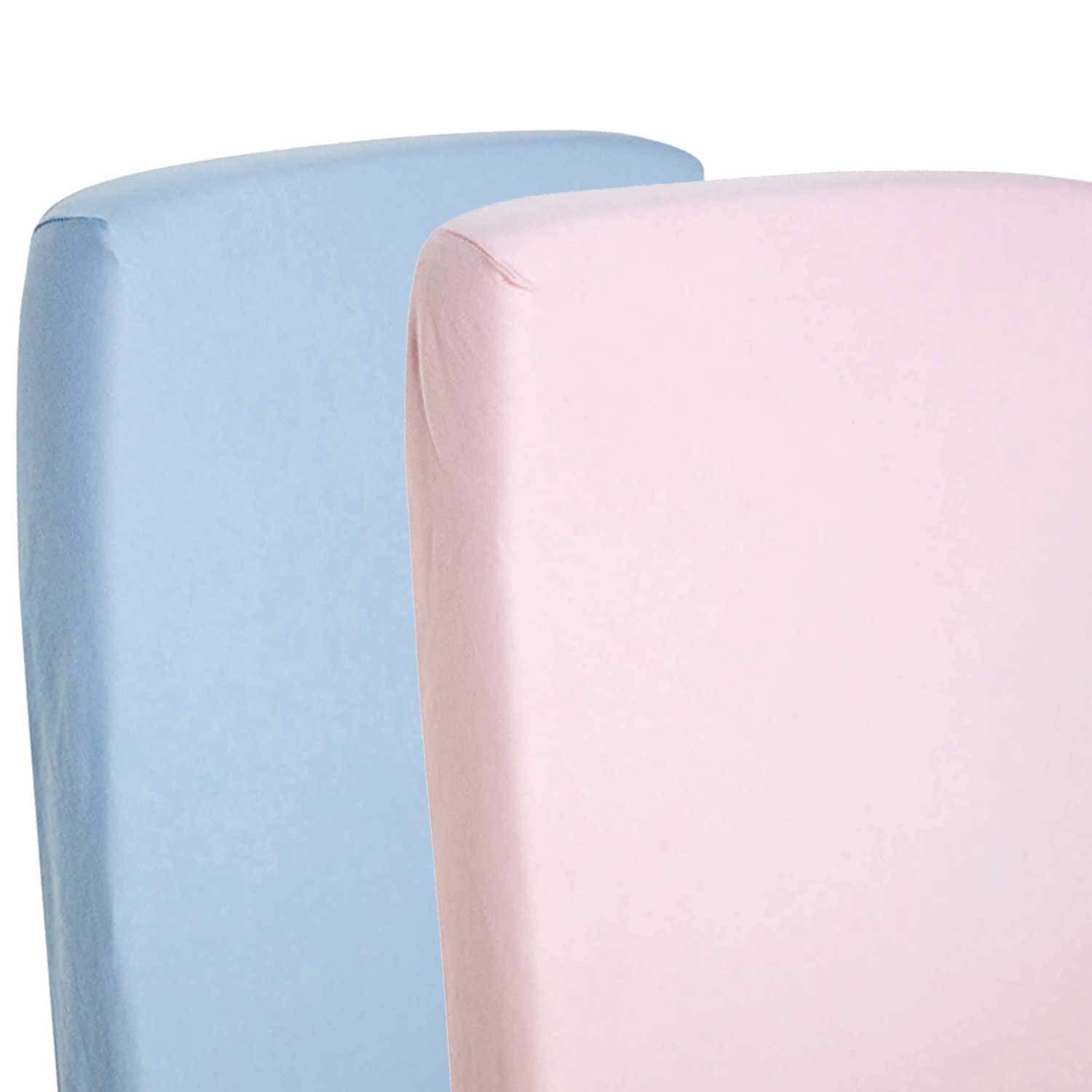 Dudu N Girlie Travel Cot Fitted Sheet 95 x 65 | Travel Cot Sheets 95 x 65cm | Hypoallergenic Toddler Bed Sheet Breathable Easy Care | Junior Bed sheets (Pack of 2, Blue & Pink)