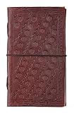 INDIARY Embossed Genuine Buffalo Leather Journal With Handmade Paper 9x5 Inch Simple And Elegant Embossed