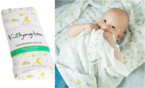 Kidyngton 100% Organic Cotton Baby Swaddle Unicorns Blanket Unicorns, Kidyngton 1 Piece, Large 47 x 47 inch, Unisex Muslin Swaddle Blankets
