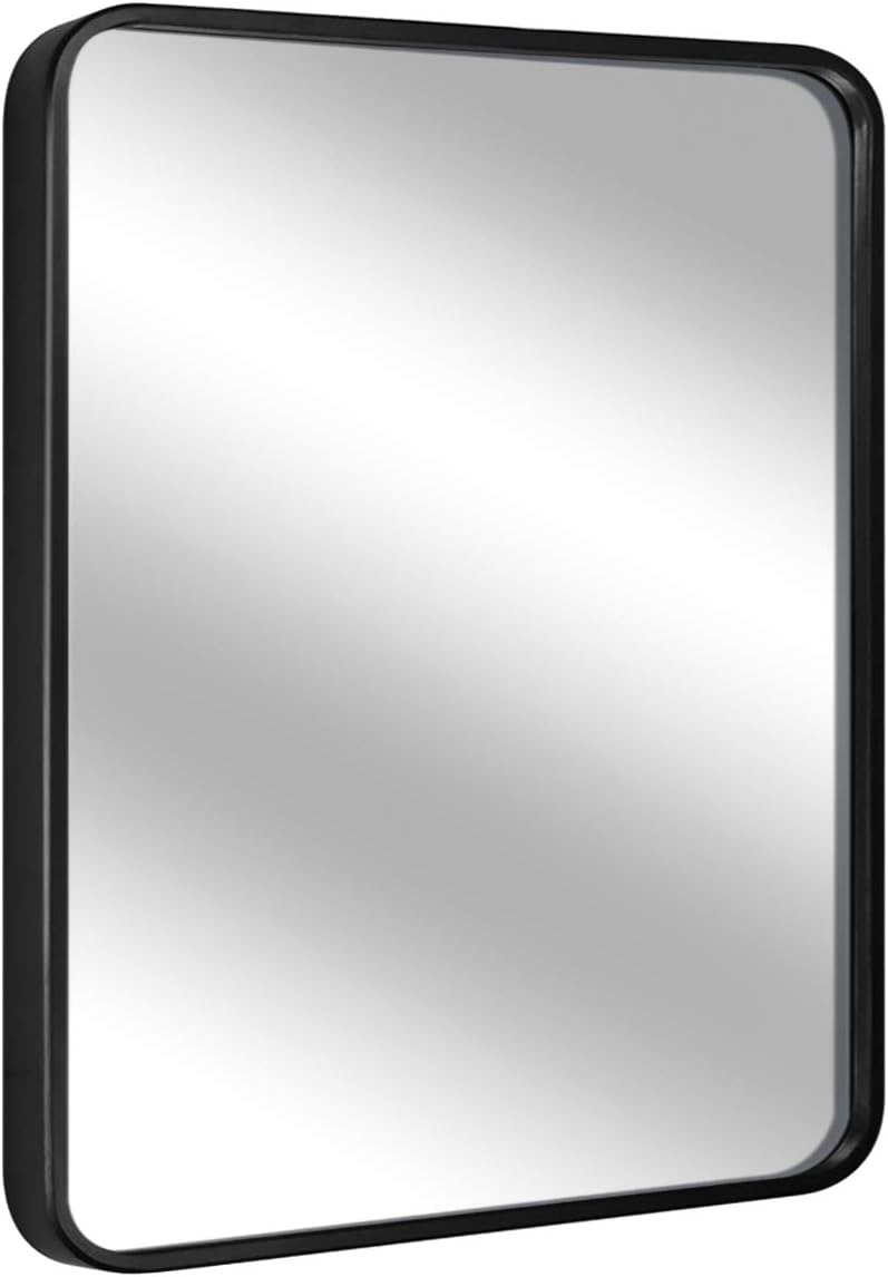 LEORISO 24 x 32” Black Bathroom Mirror for Wall, 1.3” Metal Frame Rectangle Mirror, Wall-Mounted Mirror Hangs Horizontal Or Vertical: Furniture & Decor