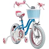 Royalbaby Stargirl Girls Bike with Training Wheels and Basket, Best Gifts for Girls. (Blue, 12 Inch)