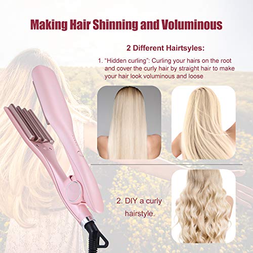 Welleisen Lockenwickler, Cosyonall 3 Fässer Mini Lockenstab, PTC Schnelle Heizung, 140 ℃ bis 220 ℃ Temperatureinstellungen, Keramik Crimper Lockenwickler,Haar Styling Werkzeug für Lange/kurze Haare