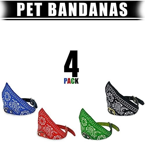 4PC-Set - Medium Cute Pet Adjustable Pet Dog Cat Bandana Scarf Collar Neckerchief Brand Black Red Blue Green