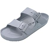 VICT POPU Womens Sandals Adjustable Double Buckle Strap Waterproof EVA Flat Slides