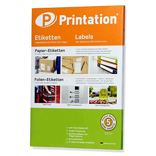 Printation CD Label Aufkleber 117 mm, 50 CD Sticker, 2 CD DVD Etiketten pro A4 Bogen, 25 Etiketten A4 Bogen, ClassicSize Rund, Bedruckbare Klebeetiketten für alle A4-Drucker, Etiketten zum Bedrucken – Bild 4