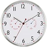 Large Indoor/Outdoor Wall Clock - Weather Monitoring Clock - Universal Quartz Non-Ticking & Silent 12-Inch Shower Wall Clock - Silver - By Utopia Home