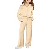 Haloumoning Girls 2 Piece Outfits Sweatsuit Half Zip Long Sleeve Sweatshirts Sweatpants Tracksuit Sets 5-14 years