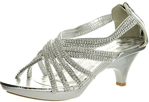 DELICACY Womens Angel-41 Rhinestones Embellished Strappy Sandals,Silver,7