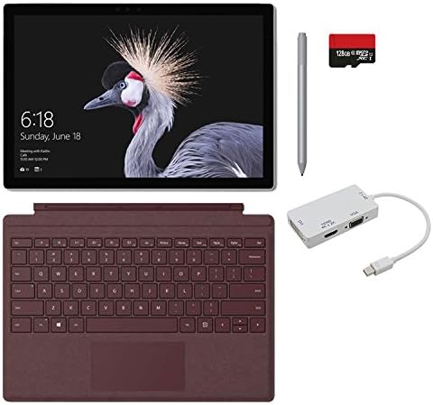 2017 New Surface Pro Bundle (5 Items): Core i5 8GB 256GB Tablet, New Surface Pen Platinum, Surface Pro Signature Type Cover Burgundy, 128GB Micro SD Card, Mini DisplayPort Adaptor