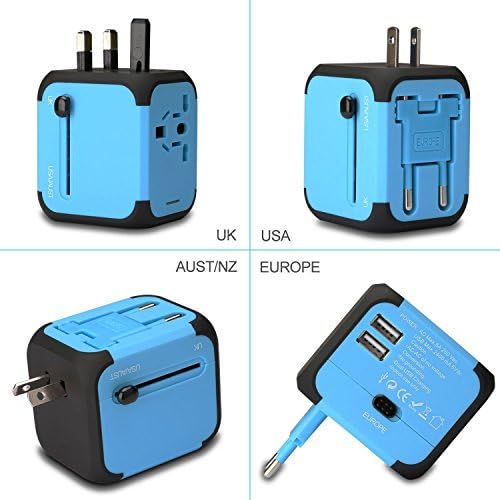 All-in-One Universal Power Adapter, Portable International Power Converter, Mini Travel Plug with Dual USB Charging Ports and Worldwide AC Socket for US/EU/UK/AU Built-in Spare Fuse
