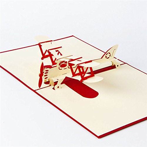 Medigy 3D Pop Up Greeting Cards Plane Blank Cards for Most Occastions Red