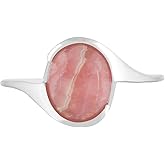 Silver Eternity Pink Rhodochrosite Ring for Women 925 Sterling Silver Oval Shape Gemstone Statement Ring Jewelry Gift
