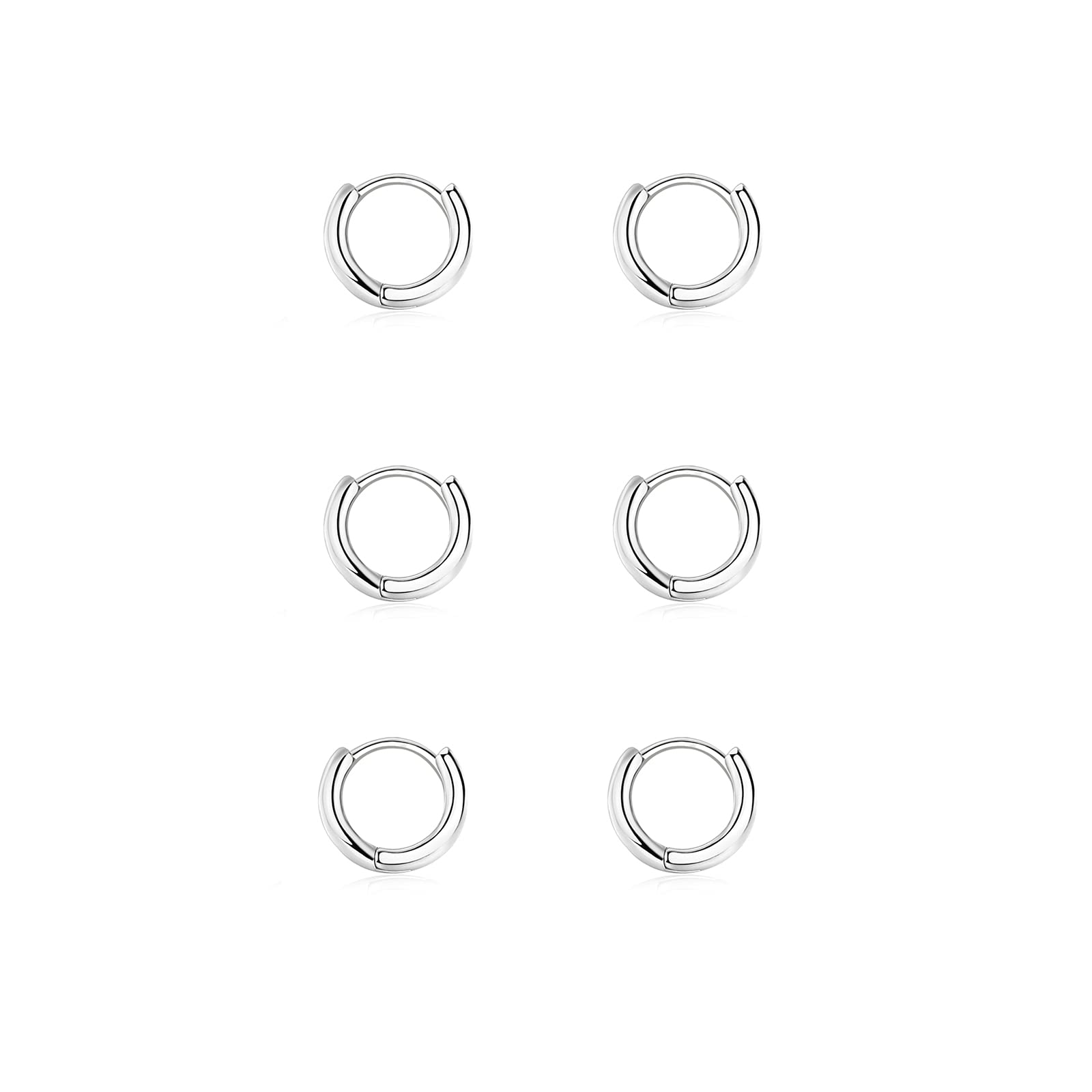 3 Pairs Hoop Earrings 925 Silver for Women, Small Hoop Earrings Set Women Silver Earrings Girl Hypoallergenic 8mm,10mm,12mm