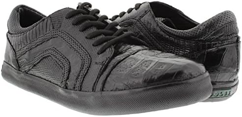 Dolce Pelle - Men's Black Genuine Crocodile &amp; Lizard Skin Fashion Sneaker Leather Shoes 12 E