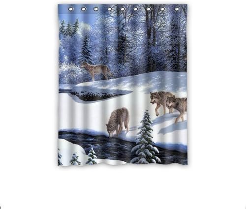 Custom Wolfs Walking In Winter Snow Window Curtains/drape/panels/treatment Polyester Fabric Bedroom Decor 52x63 by Custom Window Curtain