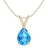 Angara Natural Swiss Blue Topaz Solitaire Pendant for Women | Pear Shape Blue Topaz Solitaire Necklace in 14K Solid Gold/Silver/Platinum With 18" Chain | December Birthday, Gemstone Jewelry Gift