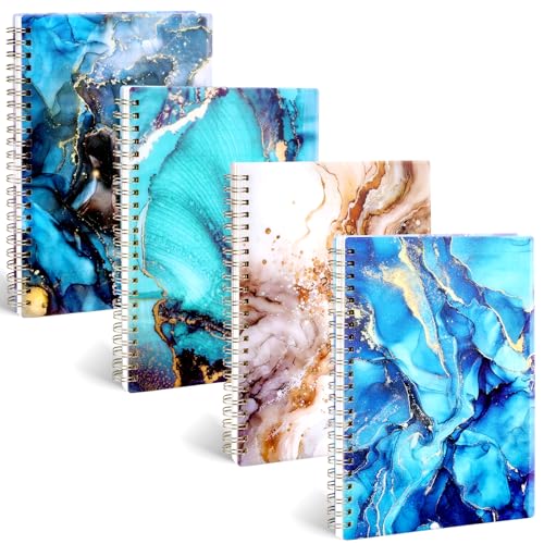 Koogel 4 Stück Spiral Notizbuch A5, 80 Blatt Blau Hardcover Spirale Notizblock College liniert Tagebuch für Damen und Herren Arbeit Büro Schule