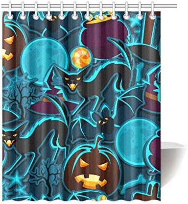 POEENG Custom Halloween Cat And Pumpkin Waterproof Polyester Shower Curtain 66"x72"