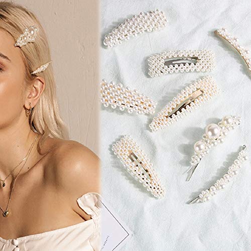 MJartoria 10 Pcs Pearls Hair Clips for Women Girls for Birthday Metal Bobby Pins Bling Hairpins Headwear Barrette Styling Tools Accessories (White, Alloy)