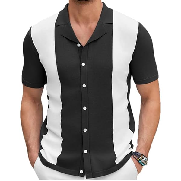 Amazon.com: Summer Vertical Stripe Casual Knitted Polo Shirt