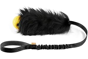 HOWGO Dog Rope Toy,Dog Bungee Chaser Toy 100% Sheepskin,Sheep Smell Tug Toy for All Breeds (Black, with Rubber Ball)