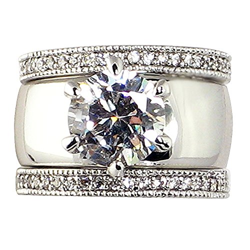 4.28 Ct. Wide Solitaire Round-shaped Cubic Zirconia Cz Bridal Wedding 3 Pc. Ring Set with Eternity Bands (Center Stone Is 2.75 Cts.) (6)