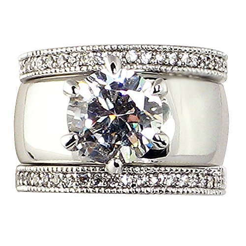 4.28 Ct. Wide Solitaire Round-shaped Cubic Zirconia Cz Bridal Wedding 3 Pc. Ring Set with Eternity Bands (Center Stone Is 2.75 Cts.) (8)