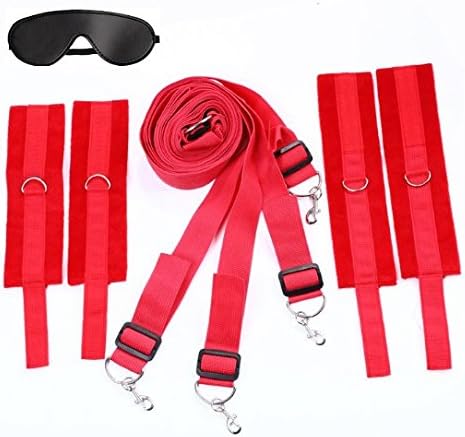 XS Lifestyle Bed restraint system with strong ankle and wrist fur cuffs. Bonus eye mask included. Variety of colors.