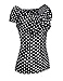 Women Sweetheart Neckline Polka Dot T Shirt Tee Pleated Short Sleeve Blouse Tops Black/L