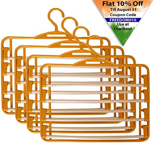 Baiyite Space Saving 4 Swing Layers Clothes Hanger for Pants, Trousers, Suit, Scarf, 4 Piece, Orange