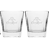 Crown Royal Whiskey Square Based Rocks Glasses, Etched Logo, Set of 2