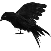 Fashionwu Halloween Decoration Realistic Black Crows Handmade Crow Prop Feathered Raven Scene Birds - 5.9in