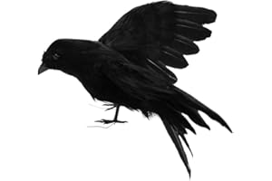 Fashionwu Halloween Decoration Realistic Black Crows Handmade Crow Prop Feathered Raven Scene Birds - 5.9in