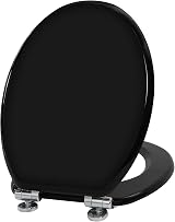 Angel Shield Wood Toilet Seat with Adjustable Soft Close Hinges Black