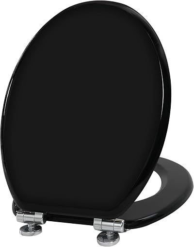 Angel Shield Wood Toilet Seat with Adjustable Soft Close Hinges Black
