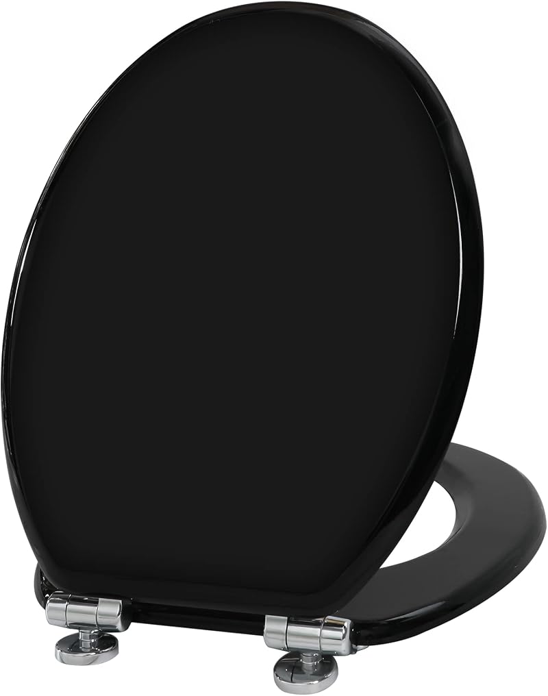Angel Shield Wood Toilet Seat with Adjustable Soft Close Hinges Black