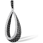 Santuzza 925 Sterling Silver Teardrop Pendant Black Spinel Cubic Zirconia Black & White Pendants for Women