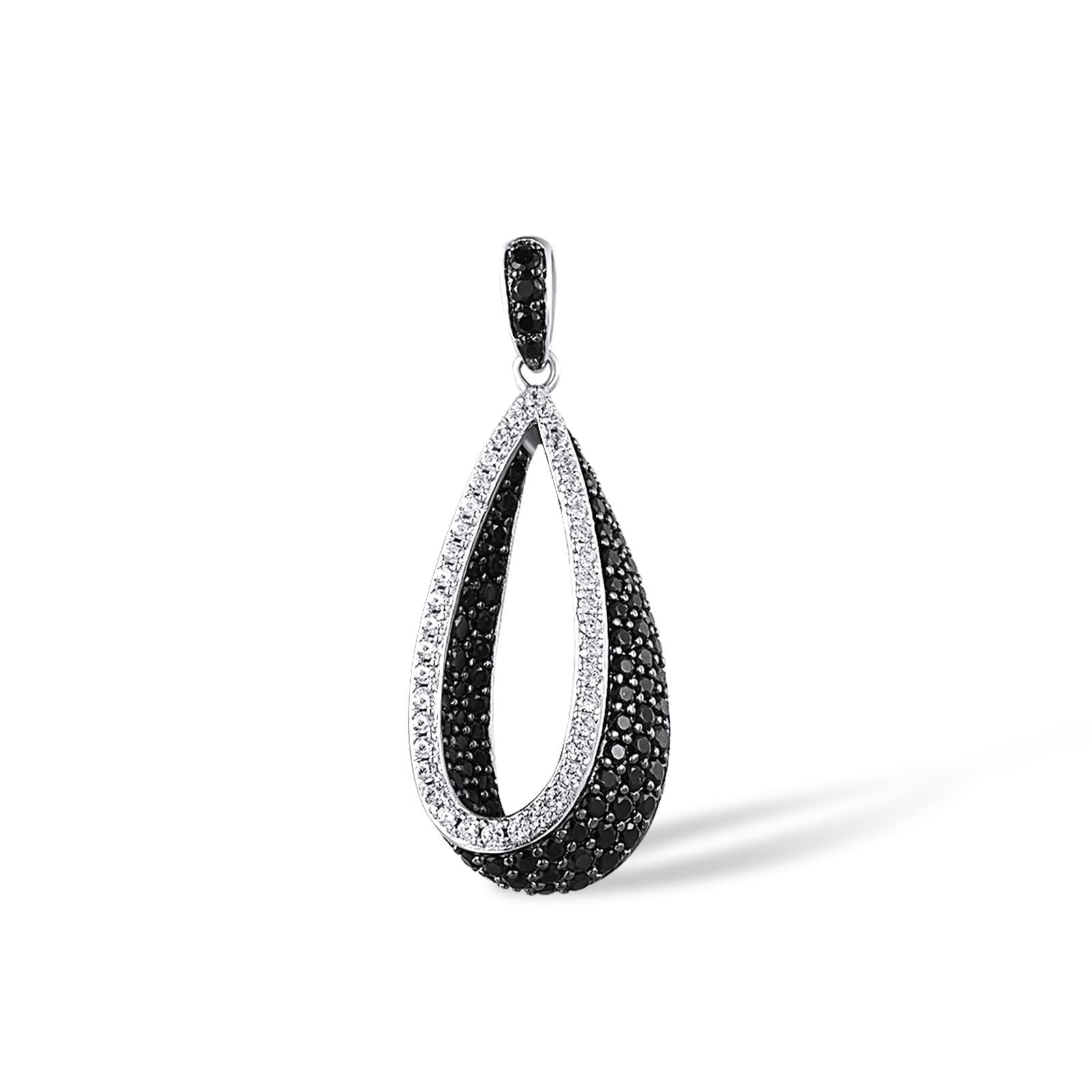 Santuzza 925 Sterling Silver Teardrop Pendant Black Spinel White Cubic Zirconia Pendant for Women