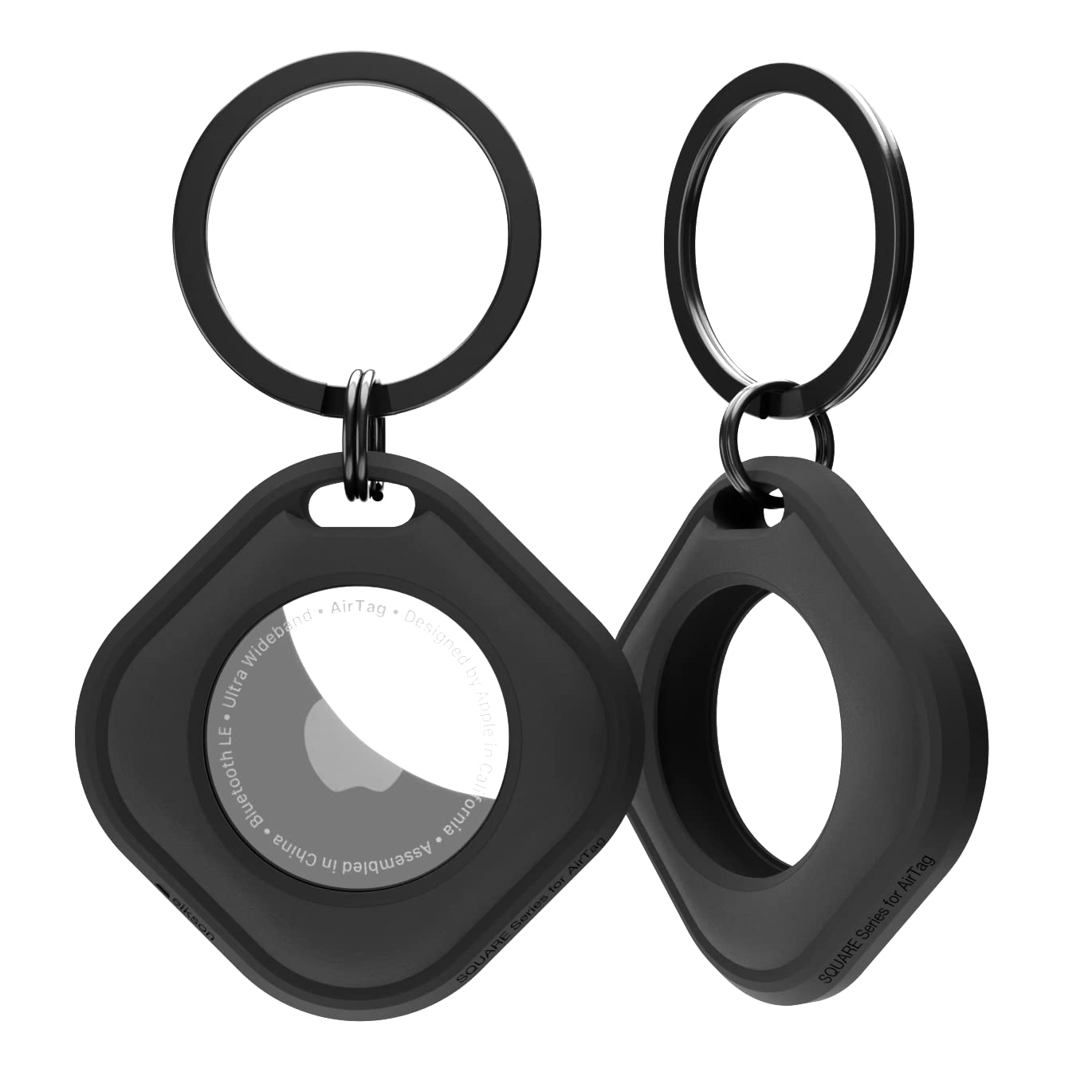 elkson (2 Pack) Elkson Air Tag Holder for Apple AirTag, Keychain AirTags Case with Stainless Steel Key Ring, Protective Airtag Holder Case Cover, Holders for Dog Collars, Car Keys, Backpacks, Black