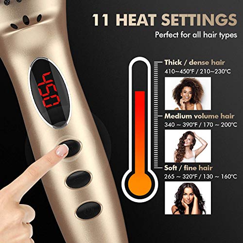 Hair Straightener Brush with Ionic Generator by MiroPure, 30s Fast MCH Ceramic Even Heating, 11 Temperature Control, Professional for Straightening or Curling