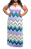 Women Plus Size Empire Chevron Zigzag Floor Length Maxi Dress Short Sleeve 3XL