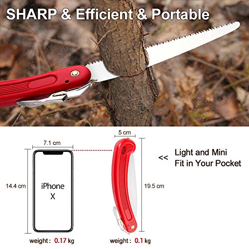 Folding Hand Saw (Sharp Mini) for Pruning Trees Branches Hunting Camping Bushcraft Survival Wood Bone PVC, 7" Carbon Steel Japanese Blade, Efficient Smoother Cut, Safety Lock, Non Slip Handle