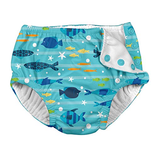 i play. Baby Boys Snap Reusable Absorbent Swimsuit Diaper, Aqua Fish, 6 Months - Thumbnail 4