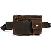 Handadsume Thick Crazy Horse Leather Hiking Riding Travel Outdoor Belt Bag Fanny Waist Pack Small Phone Pouch For Men Women 380 (386 Brown)