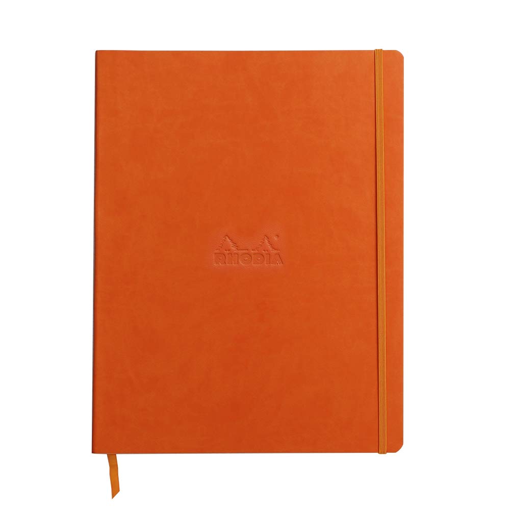 RHODIA 117714C - Tangerine Soft Notebook - A4+ - Lined - 160 Detachable Pages - 90g Ivory Clairefontaine Paper - Bookmark, Elastic Closure - Faux Leather Cover - Rhodiarama Collection