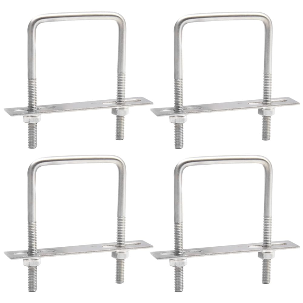 Hocansen 4 Set Square U Bolts M6 U Bolts Brackets with Nuts, Washer and Frame Plate 50x80mm Stainless Steel Bolts Fastener for Car and Industrial Applications (US/M6-50x80mm)
